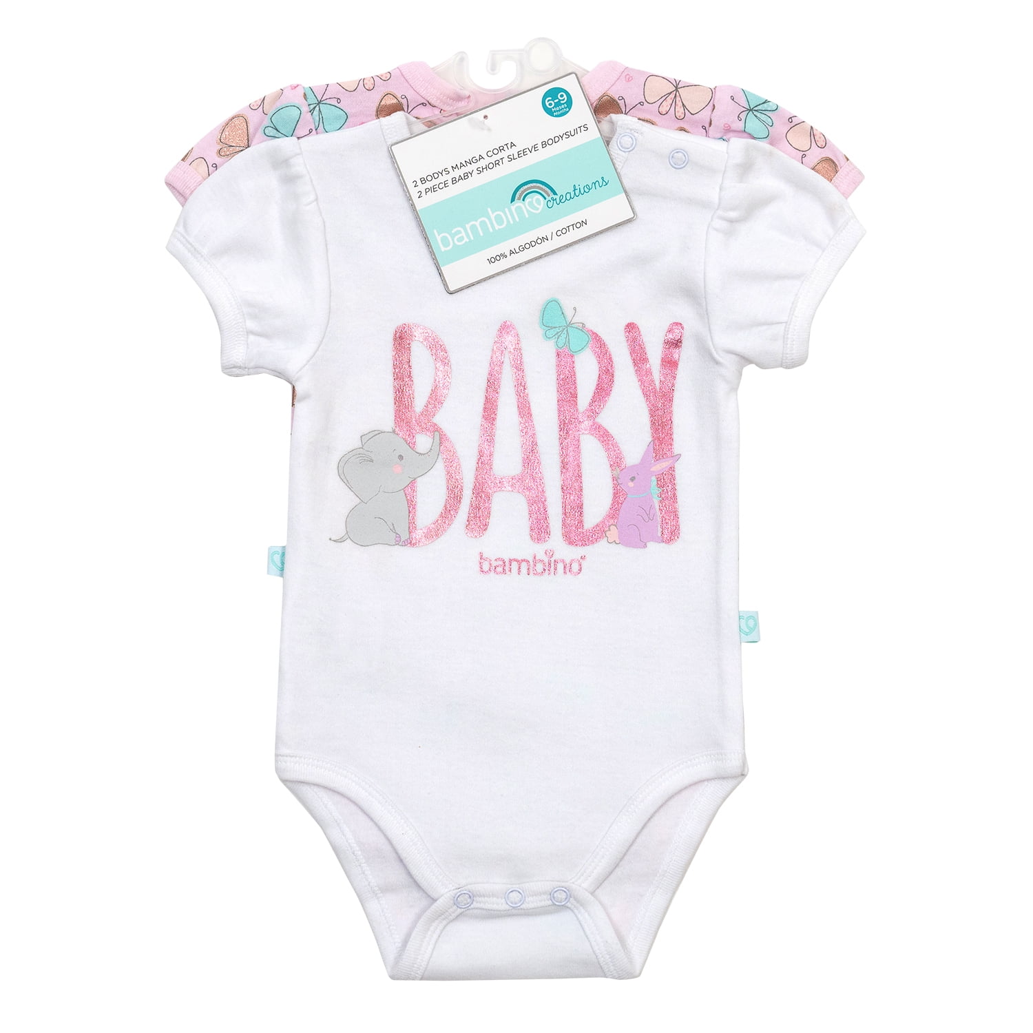 Bambino - Set 2 Bodys Manga Corta Blanco Mariposa Niña