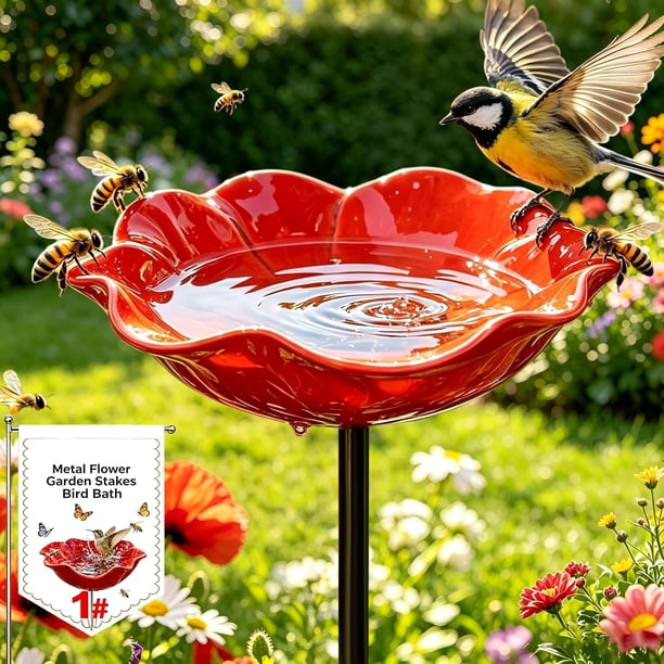 Estacas jardín flor metal 5 uds baño pájaros estación riego polinizadores césped