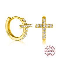 Aretes Heshpaws S925 Sterling Silver Cross Diamantados Plata