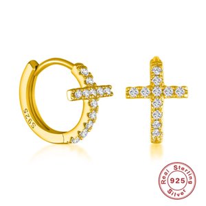 Aretes Heshpaws S925 Sterling Silver Cross Diamantados Plata