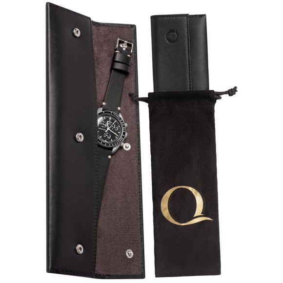 Funda para reloj QWATCHBANDS, piel de plena flor, color negro