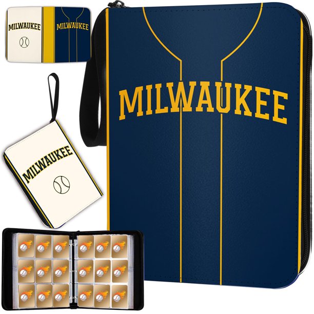 Carpeta de anillas para tarjetas de béisbol KivolFun Milwaukee, 900 bolsillos, color azul marino
