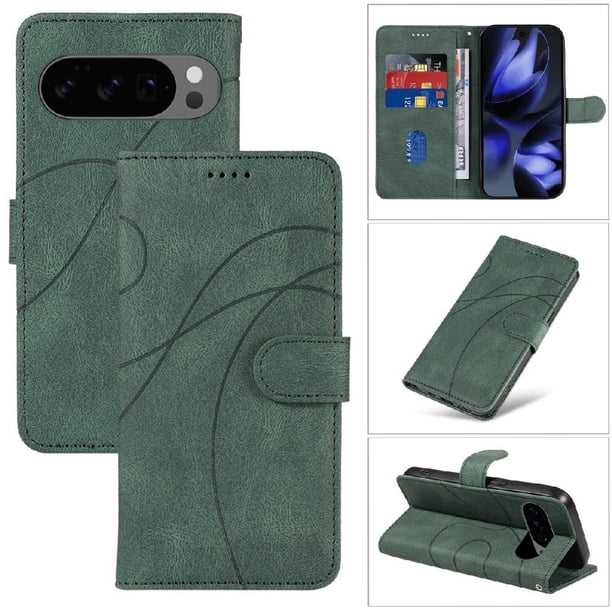 Funda tipo cartera con tapa para Google Pixel 10 Pro 5G con tarjetero, soporte y cubierta magnética Verde