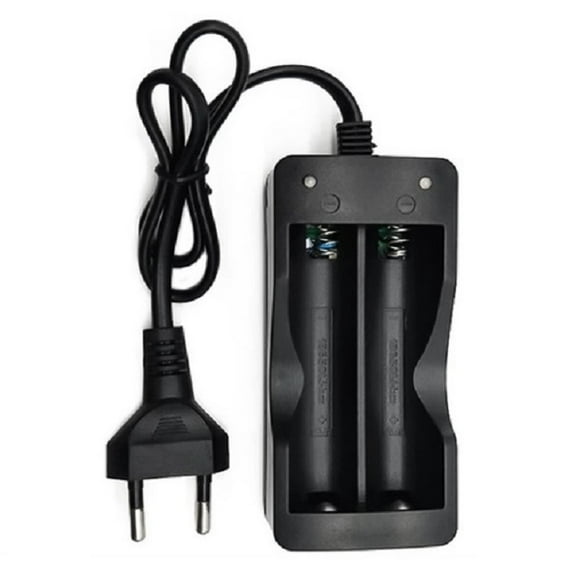 Cargador Baterías Recargables Litio 18650 Enchufe Pared con Cable 2 Ranuras No Ajustable Básico
