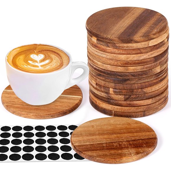 Posavasos de Madera Aweyka, 16 Unidades, 10 cm, Acacia, Redondos
