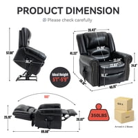 M&Ms - Power Lift Recliner Chair Heat Massage Dual Motor Infinite Position Up To 350 Lbs, Genuine Leather, Heavy Duty Motion Mechanism With Usb Ports, Black