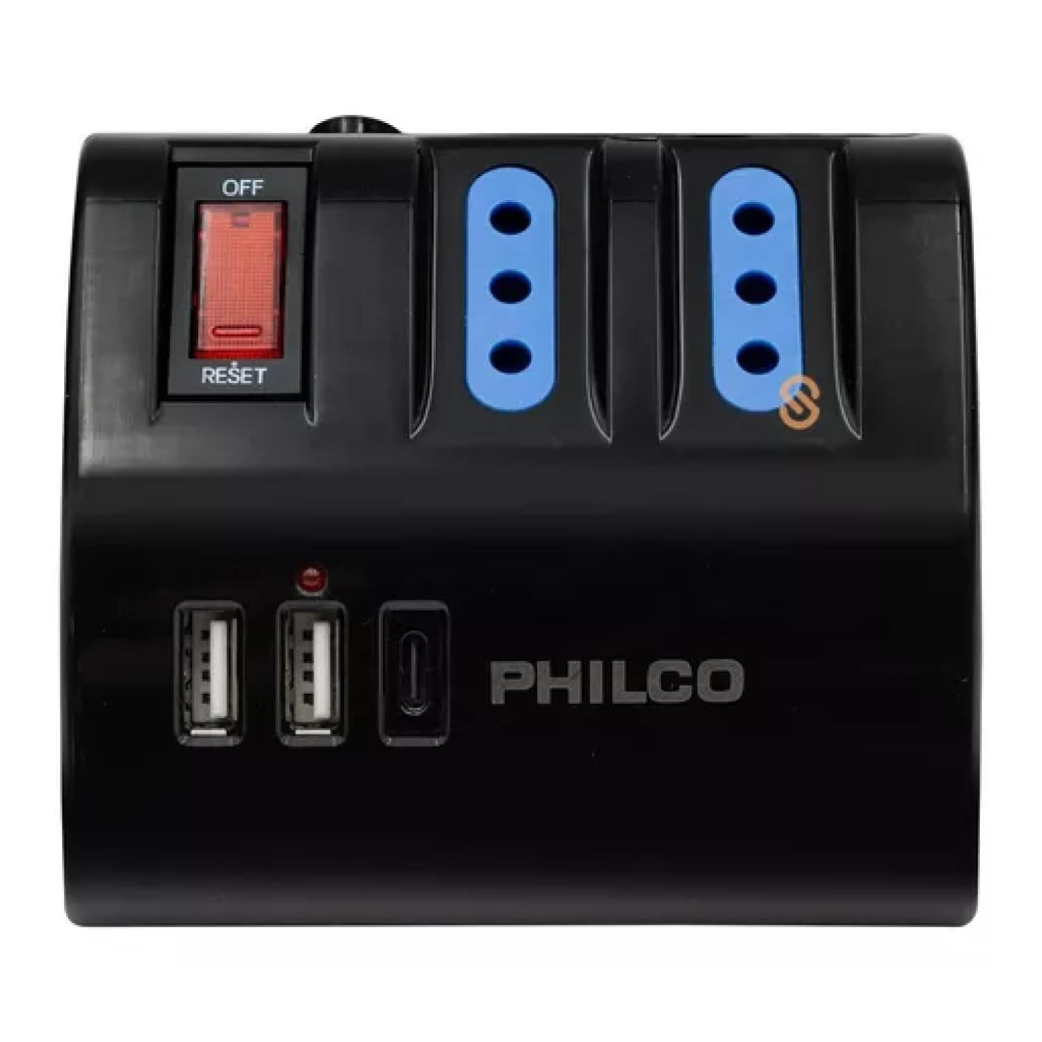 Philco - Zapatilla Alargador Extension De Escritorio Usb C Negro