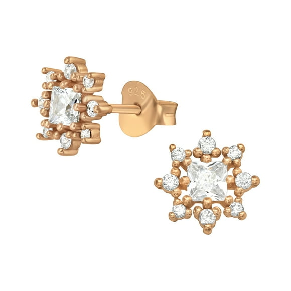 Aros Brillantes Con Circonita Cubica Enchapado En Oro Rosa Y Plata 925