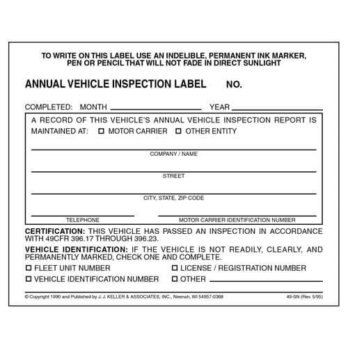 Paquete de 100 etiquetas de inspección anual de vehículos J. J. Keller