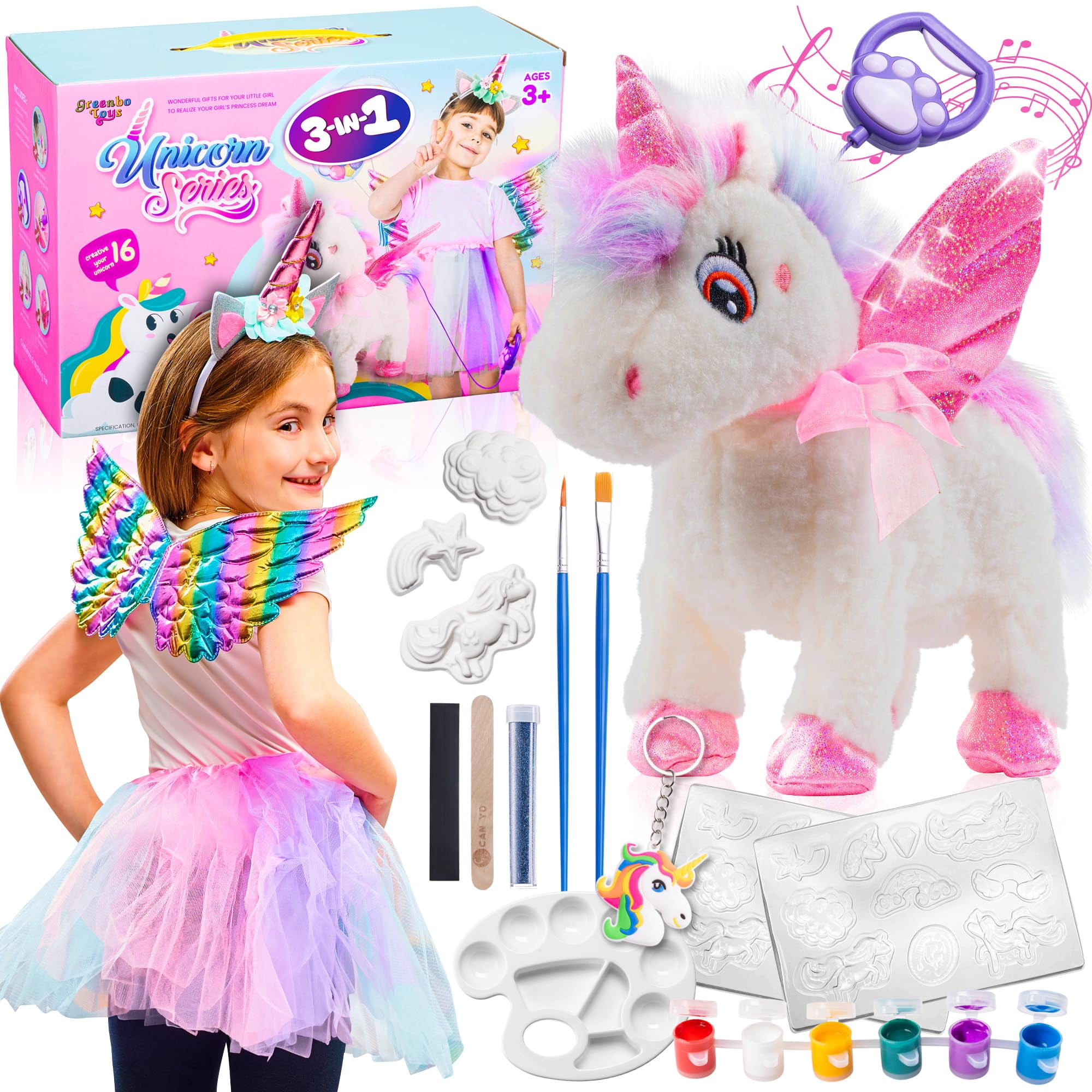 Unicorn Toys Greenbo Para Niñas De 4 A 6 Años Con Kit De Pintura Y Vestido