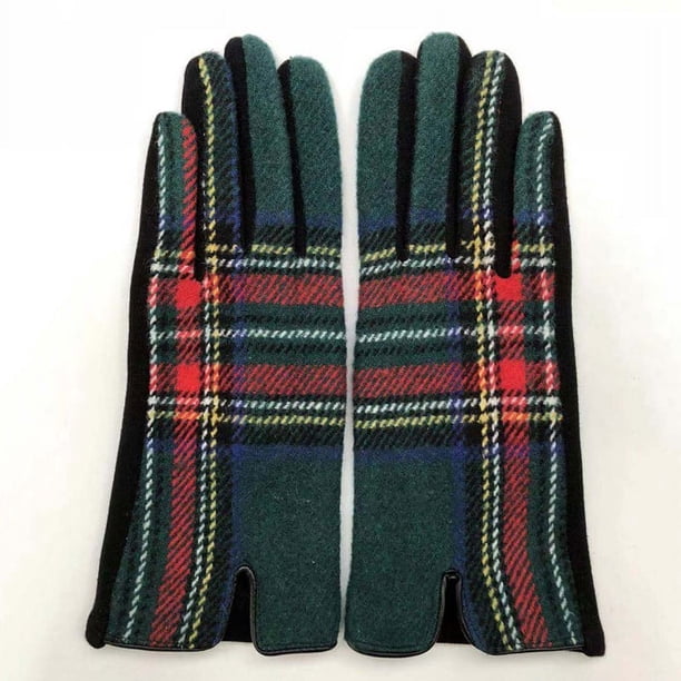 Guantes cálidos de lana escocesa a cuadros simétricos de moda para otoño e invierno, guantes de montar para mujer a prueba de frío