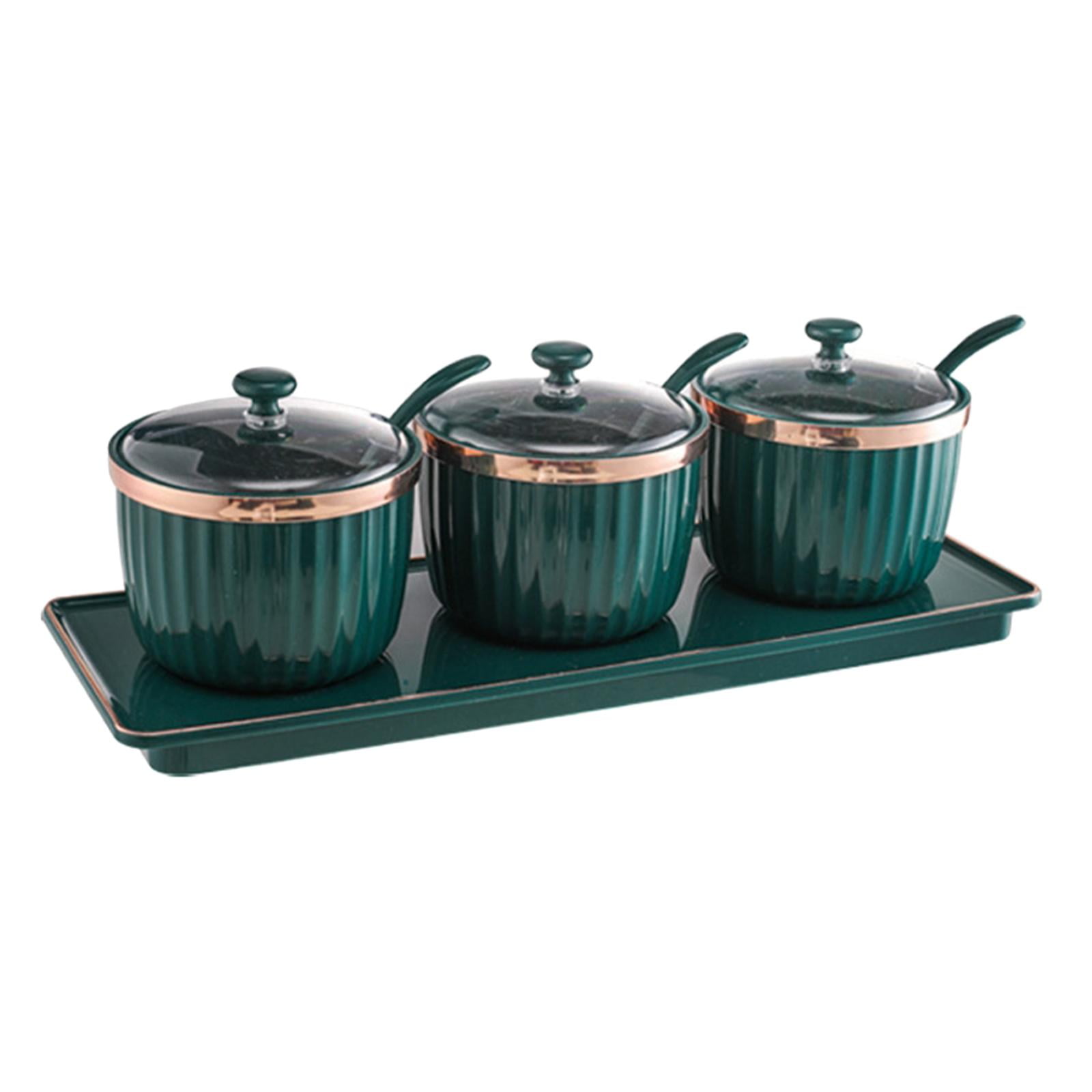 Magideal - Contenedor De Azúcar Y Bandeja Para Cucharas, Caja De , Azucarero, Recipiente Para Para Suministros De Cocina De Café 3 Rejillas Verde Oscuro