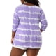 thumbnail image 5 of Agnes Orinda Blusas Casuales de Talla Grande para Mujer, Tops de Colegio con Rayas de Tie Dye, Cuello en V, Mangas 3/4, Túnica, 3X Púrpura, 5 of 9