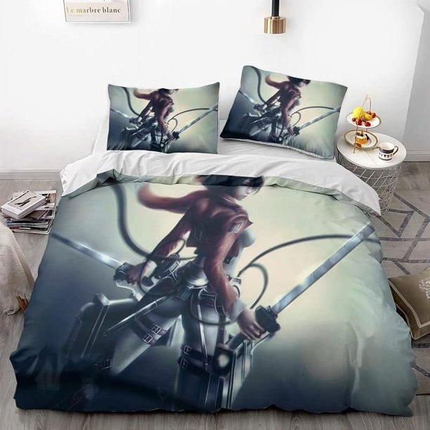 Invad-e on Tit-an Ere-n Le-i Anime -Soft 3D P-rint-d Duvet- Cover Bedd-ing Set with Comfort-er Cover