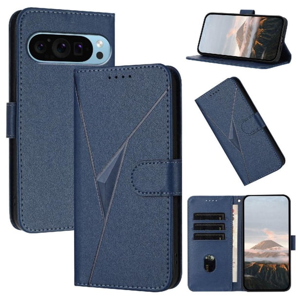 Funda Cartera Fibra de Carbono para Google Pixel 9 con Soporte y Cierre Magnético Azul