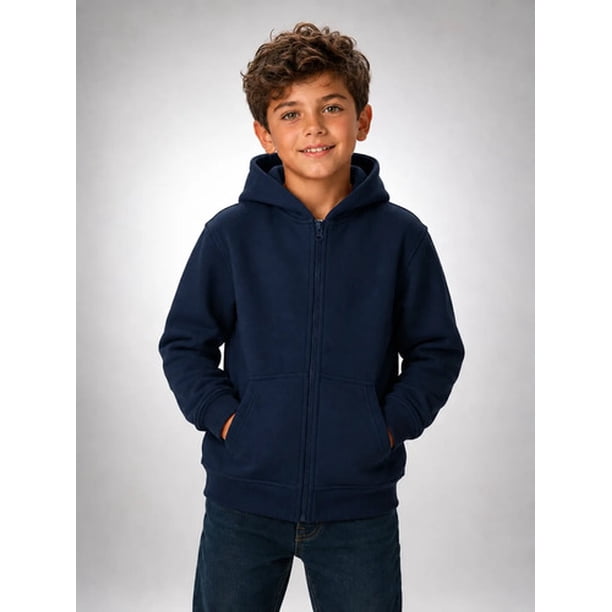 Poleron Con Cierre De Niños 340g Canguro Basico 70/30 Casual 10 Azul Marino Lisa