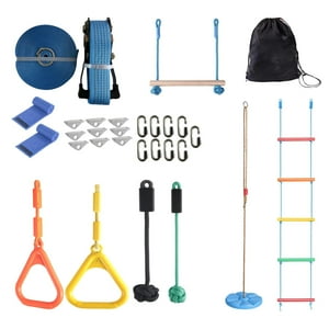 Auckland Outdoor - Juego Obstáculos Carrera 7 Kit Slackline Ninja Warrior Niños Azul