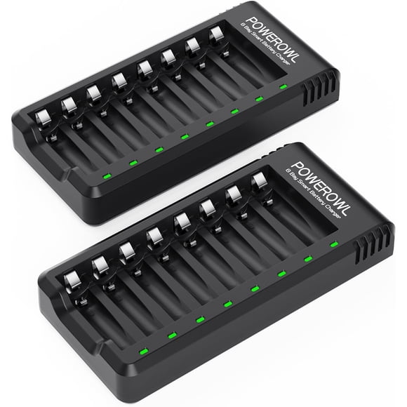 Cargador PowerOwl 8 Bahías AA AAA USB Pack 2