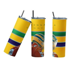 Sm - Termo Botella Termica F1 Senna Ayrton Casco Brasil Blanco 10