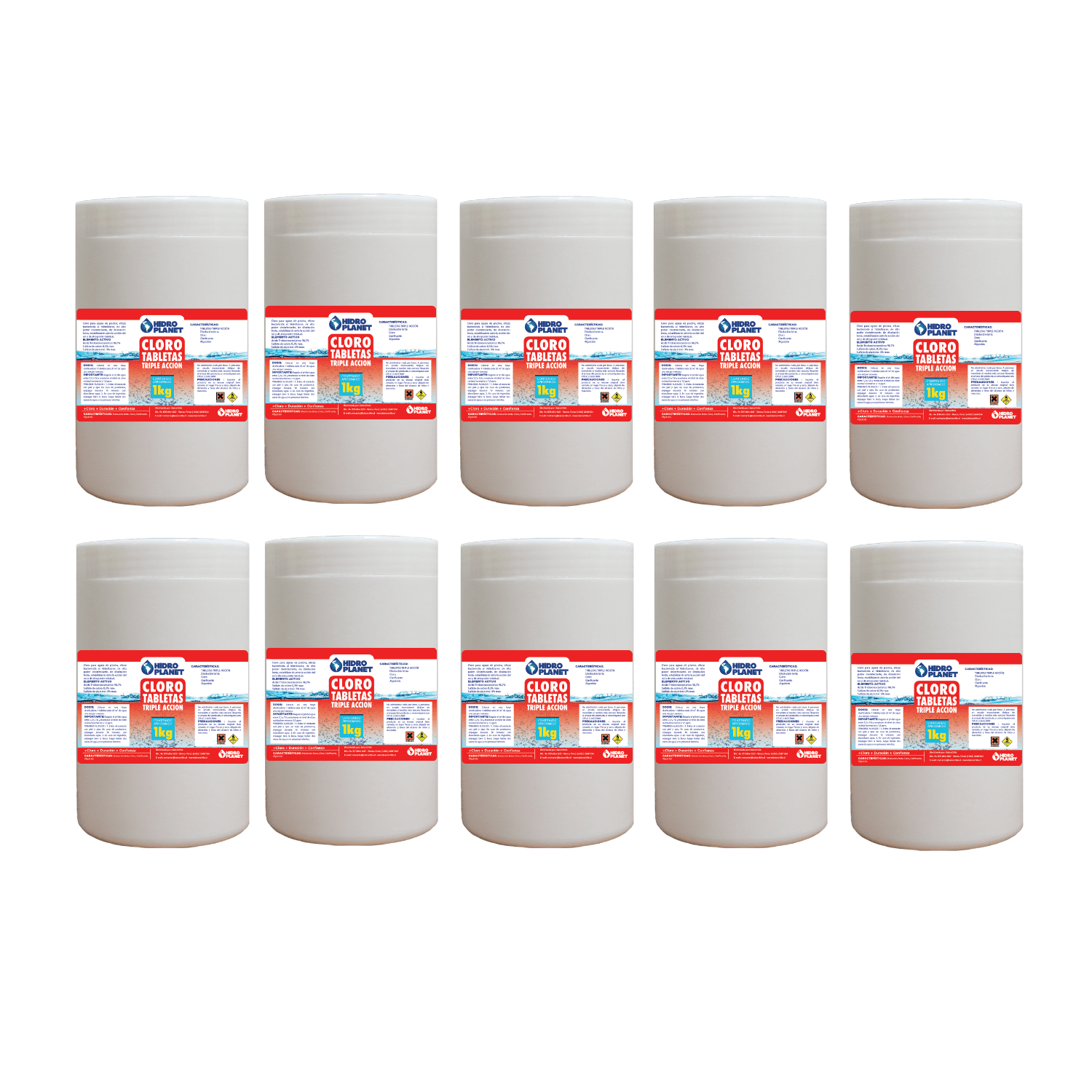 Genérica - Pack 10 Unidades Tableta Triple Acción Piscinas, Pote 1kg