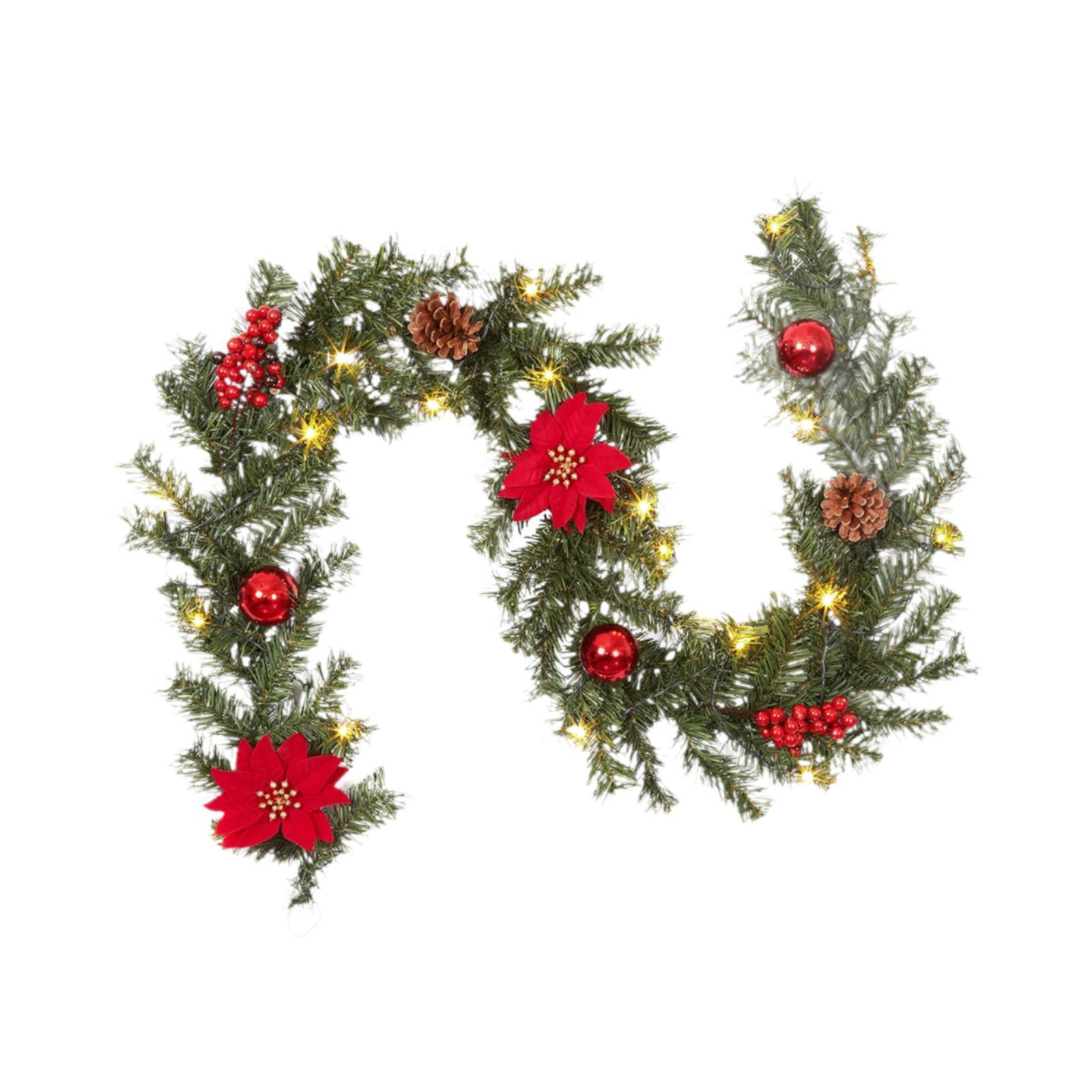 Magideal - Guirnalda Navideña De Flores Artificiales, Adornos Colgantes, Guirnaldas Navideñas De Flores Falsas, Enredadera Verde Para Corona De Puerta De Entrada Rojo 27 M