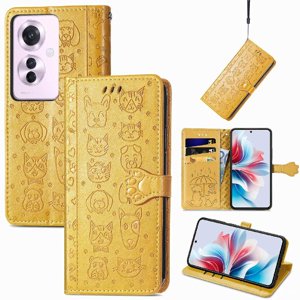 Funda Cartera Foxdock Para Oppo Reno 11F 5G , Flip Pu Con Relieve De Gatos Y Perros, Tarjetero Y Soporte