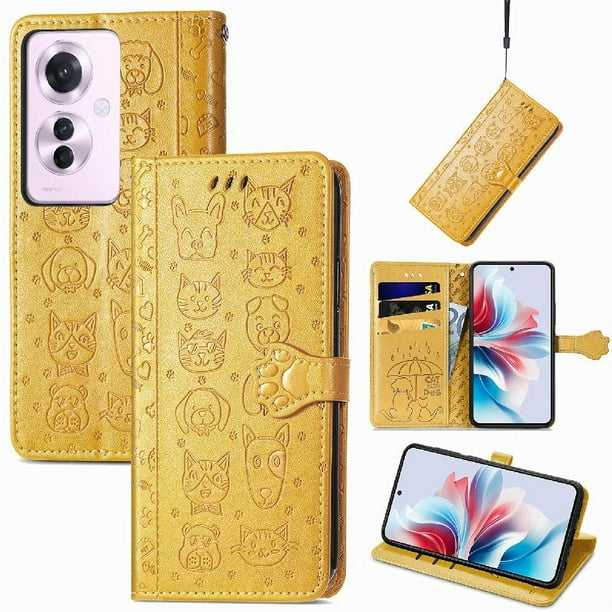 Funda Cartera FOXDOCK para OPPO Reno 11F 5G , Flip PU con Relieve de Gatos y Perros, Tarjetero y Soporte