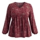 thumbnail image 5 of GRACE & GRANDEUR Blusas de Talla Grande para Mujer con Estampado Floral Cuello en V Mangas de Linterna Cuello Redondo Punto Casual Suelto Babydoll 4X Rojo Oscuro, 5 of 7