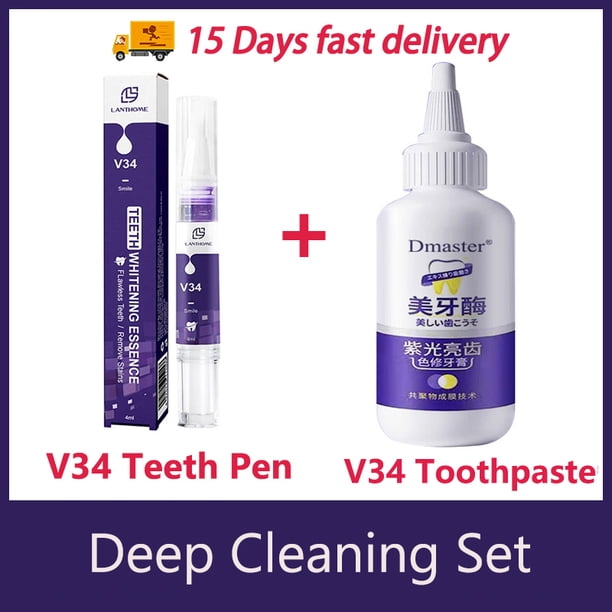 V34 Purple Toothpaste Teeth Whitening Enzyme Remove Plaque Stains Oral Hygiene Cleaning Dental Tools Fresh Breath Beauty Health