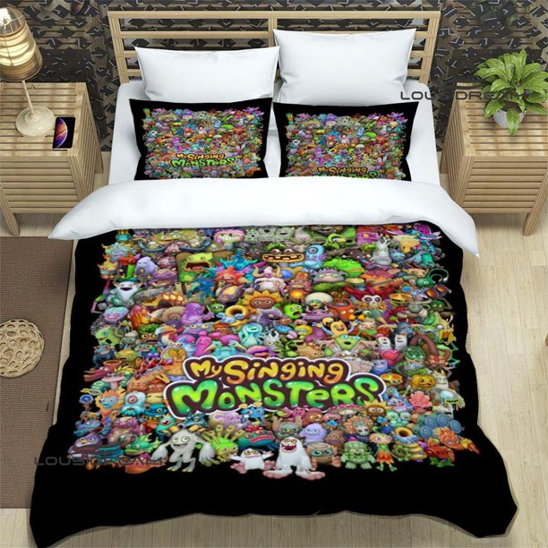 v1496 Bed Sheets Game My Singing Monsters Bedding Sets exquisite bed supplies set duvet cover bed comforter set bedding set luxury birthday gift 3-Piece Bedding Set (1 Duvet Cover + 2 Pillow Shams) Be