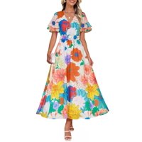Vestido Midi Zesica 2025 Con Cuello En V Floral De Verano Para Mujer
