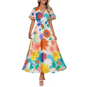 Vestido Midi Zesica 2025 Con Cuello En V Floral De Verano Para Mujer
