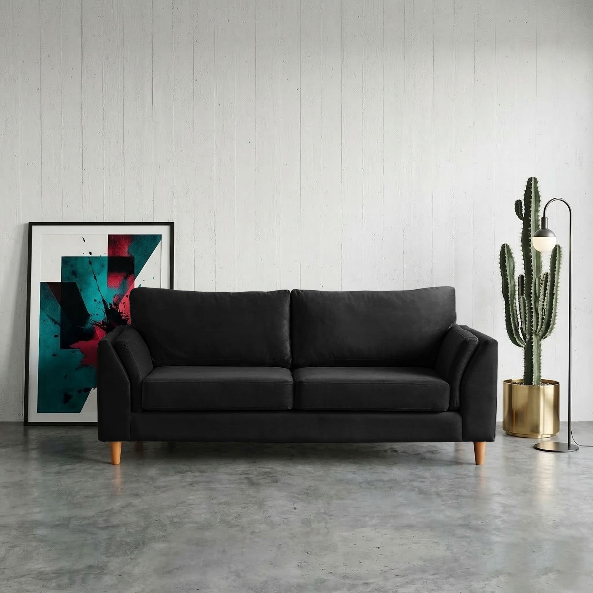 Latam Home - Sofa Milan 3c Con Resortes Pocket Tela Velvet Negro