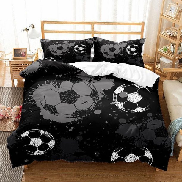 Black White Gray Football Graffiti Quilt Duvet Cover Set Super 3-Piece Bedding Set