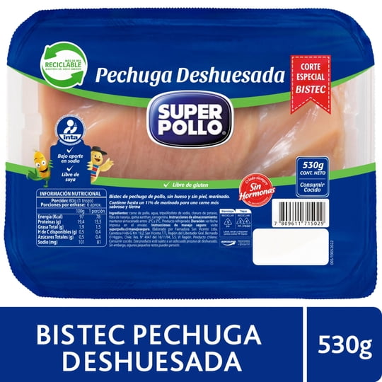 Pechuga De Pollo Bistec Envasado 530 g Super Pollo