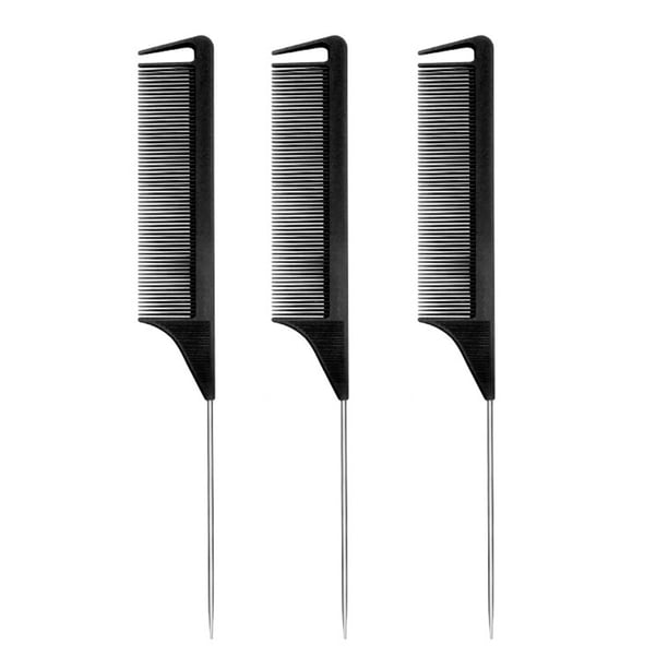 Peines de cola de rata: Juego de 3 peines de cola de rata, peine de acero largo para cardar, peines para peluquería, peines de cola de metal, peines de raya para mujeres.