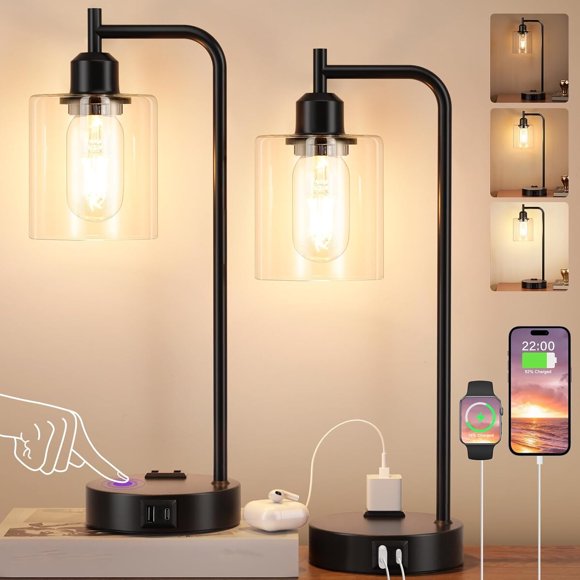 Set de 2 lámparas táctiles industriales para mesa de noche, regulables en 3 niveles