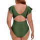 thumbnail image 5 of Agnes Orinda Traje de baño de una pieza para mujer de talla grande, estilo escolar, mangas cortas, recortes, volantes, lazo al frente, ideal para la playa, 4X, verde militar, 5 of 9