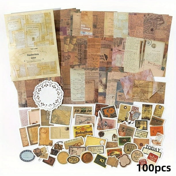 100pcs/pack Vintage Collection Room Decorative Sticker Retro Plant Butterfly Scrapbooking Material Paper Label Diary Journal Planner