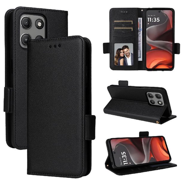 Funda Cartera para Motorola MOTO G15 4G Tapa Flip con Ranuras y Soporte Negro