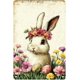 thumbnail image 1 of Letrero estaño conejo Pascua retro conejo vintage metal hogar jardín sala decoración pared Pascua 20x30cm, 1 of 6