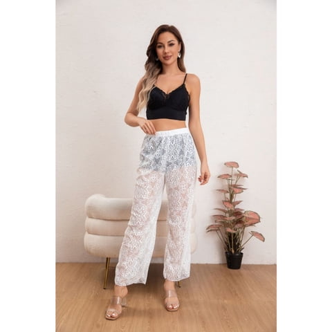 Likeshop - Pantalon Largo Encaje Salida De Baño Playa Piscina Verano 8345