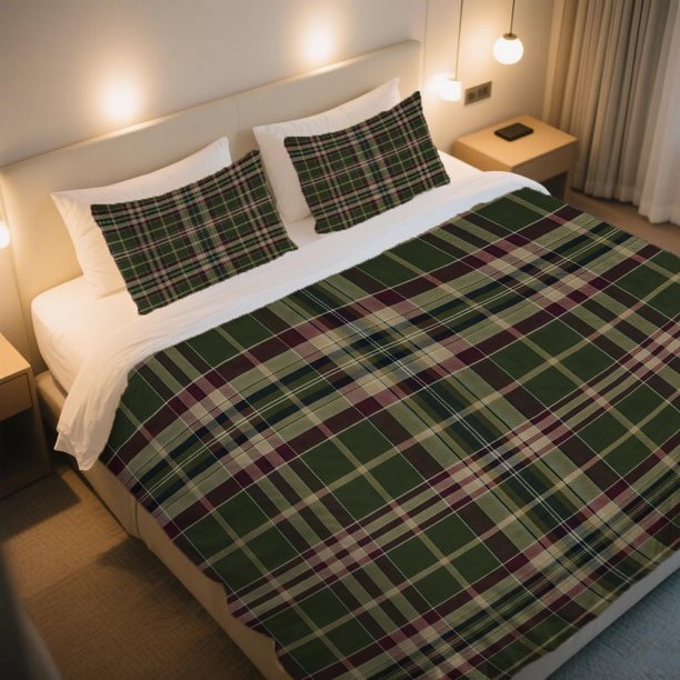Plaid Forest Green Duvet Cover Set Vintage Print Duvet Cover Set for Independence Day Soft And Breathable