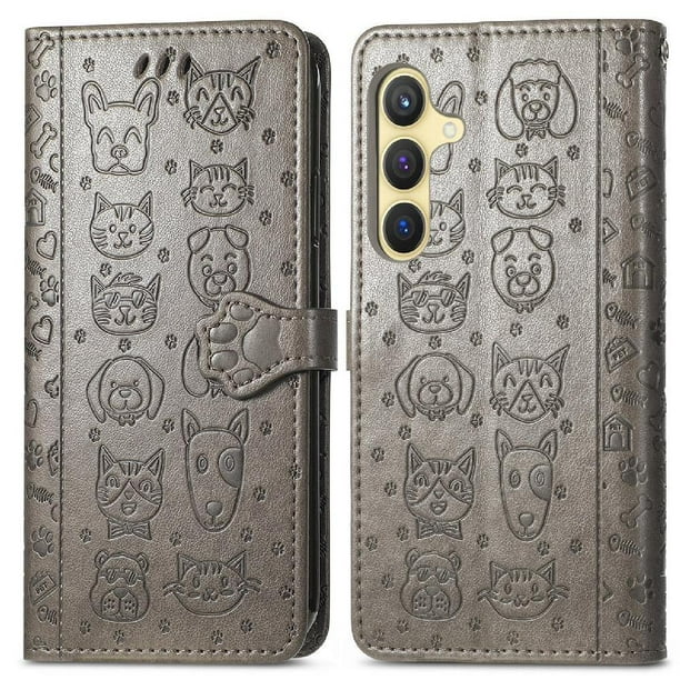 Funda Cartera FOXDOCK para Samsung Galaxy S24 Plus , Flip PU con Relieve de Gatos y Perros, Tarjetero y Soporte