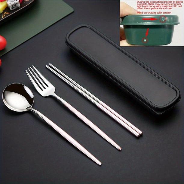 3pcs/Set Portuguese Stainless Steel Portable Cutlery Set, Chopsticks Spoon Fork Cutlery Set