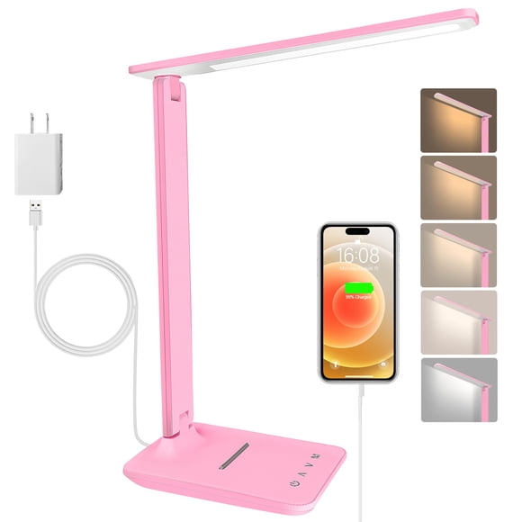 Lámpara de escritorio LED regulable con control táctil y USB, rosa shinelife