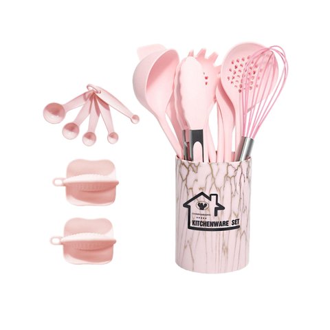 Magideal - 18 Utensilios De Cocina De Silicona Antiadherentes Para Profesionales Principiantes, Color Rosa