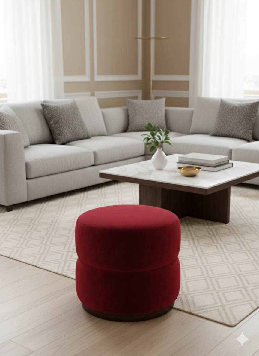 Muebles New - Puff Giratorio Rojo Felpa