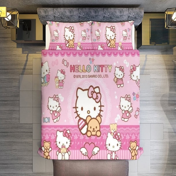 3 Piece Bedding SetCandy Hello KittyComforter Set for Kids Boys Teen Tween 3D Lightweight Microfiber Bedding Sets