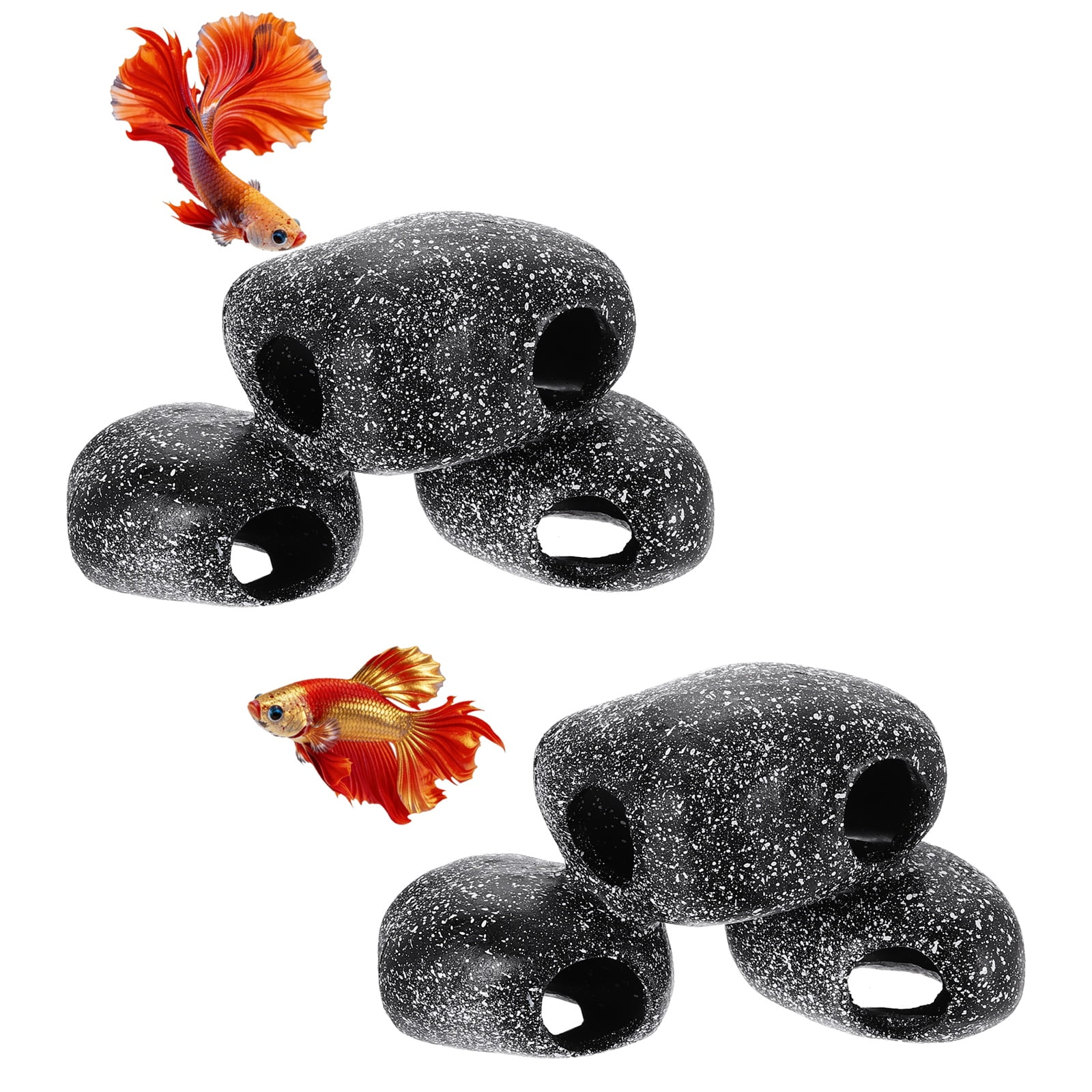 Uxcell Decoraciones para Acuarios Rocas, 7.1x3x4.1 Pulgadas Escondite de Betta Ornamentos Realistas para Peceras de Resina, 2 Piezas (Gris), Destinado para Peces Pequeños / Camarones / Guppy
